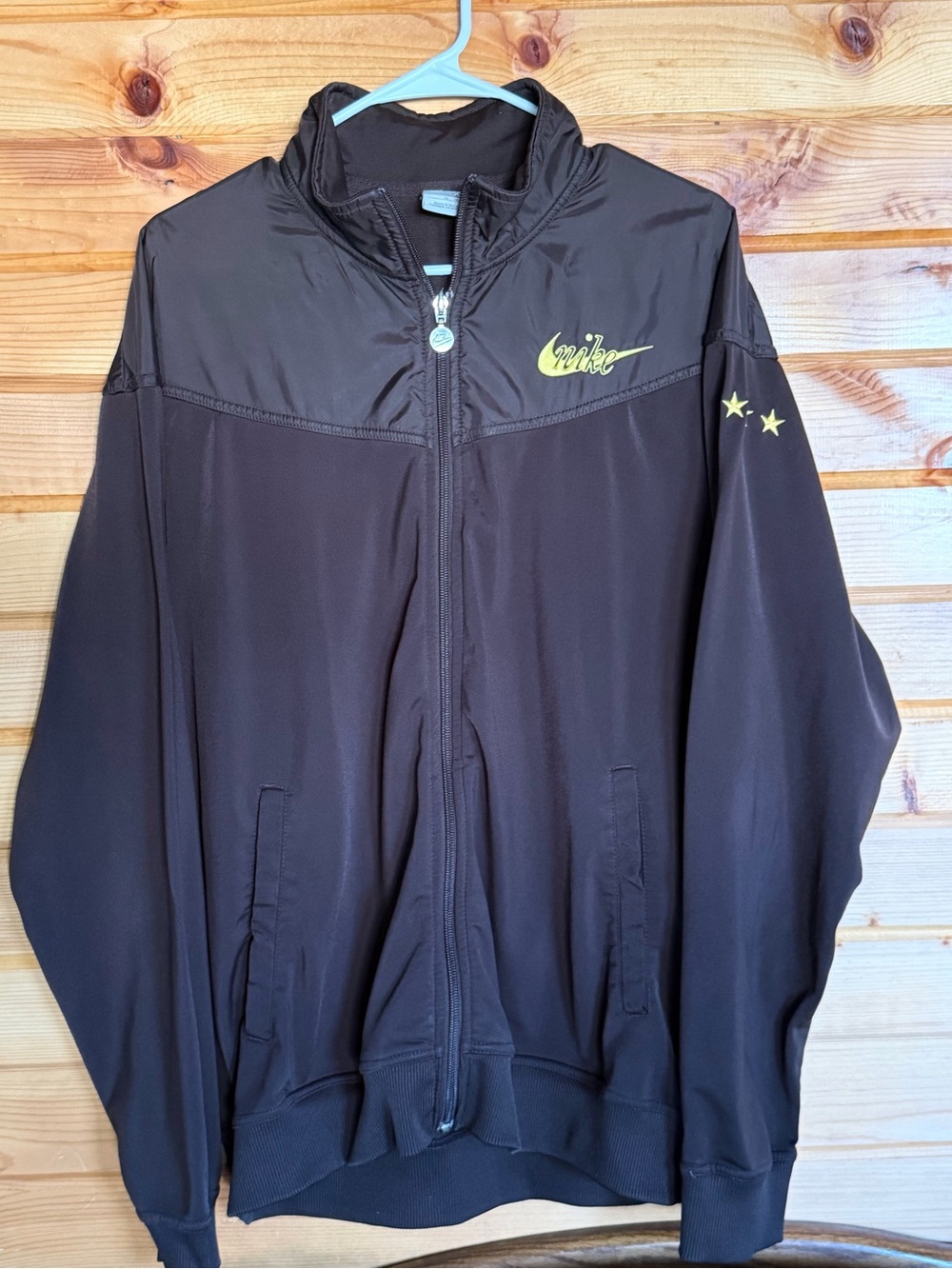 Women’s Nike Brown Track Jacket with Yellow Logo Size XL